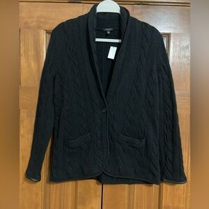 NWT Talbots Black cable Knit wool blend cardigan Sweater women’s medium petite